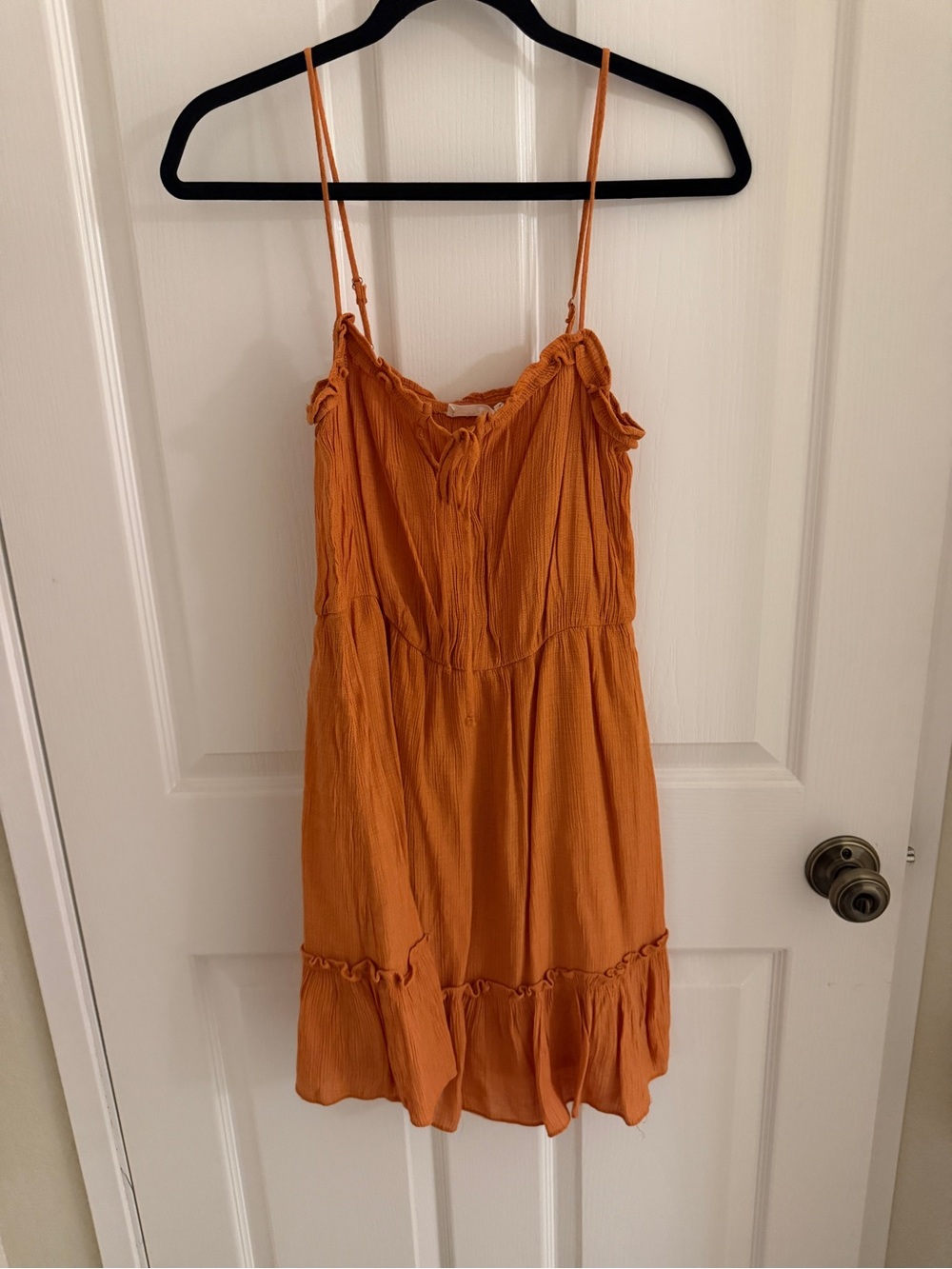 Lush Orange Crinkle Spaghetti-Strap Mini Dress